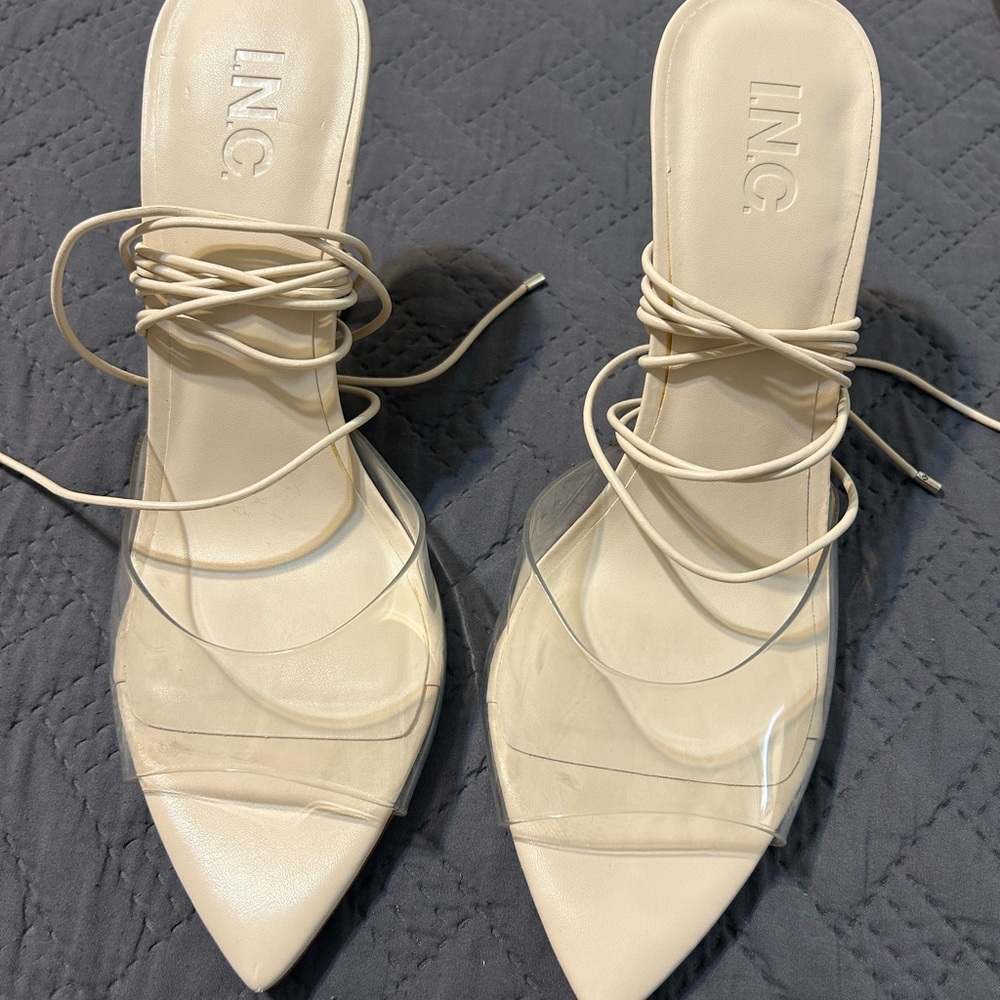 INC International Concepts Women's Beige Lace-Up Heels